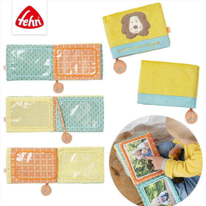 Fehn Baby Fotoalbum Löwe – Erinnerungsbuch Fotobuch & Soft Bilderbuch Bruno – Baby Fühlbuch aus Stof