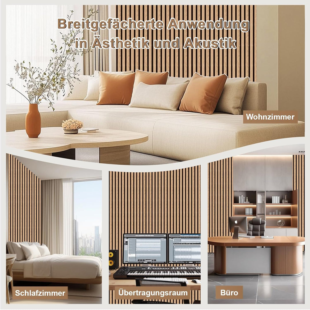 Akustikpaneele Holz, Faltbar 1,44m² - 240x60cm 3D Wandpaneele Holz, Akustik Paneele Wand für Küche,