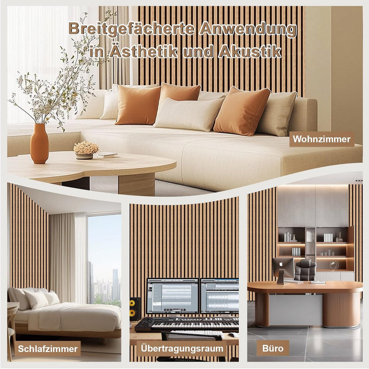 Akustikpaneele Holz, Faltbar 1,44m² - 240x60cm 3D Wandpaneele Holz, Akustik Paneele Wand für Küche,