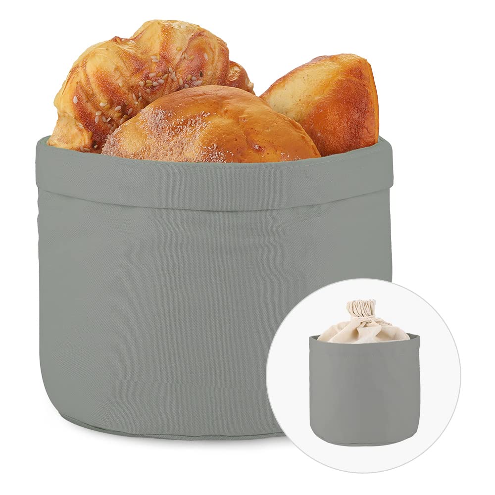 ecooe Brotkorb Stoff Brötchenkorb mit Kordelzug Brotbeutel Ø 20 cm modern Brottasche Baumwolle Grau