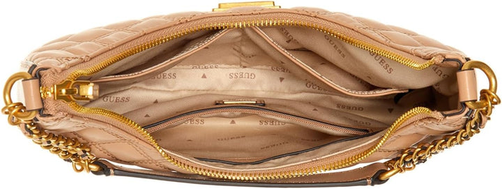 GUESS Damen Giully Top Zip Shoulder Bag Schultertasche, Reissverschluss Oben Einheitsgrösse Beige, E