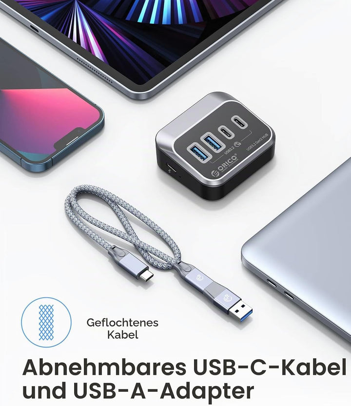 USB Hub 3.2 Gen 1, ORICO 4 Port USB C Hub auf 2 USB-A und 2 USB-C, 10Gbps Datenhub USB Verteiler, US