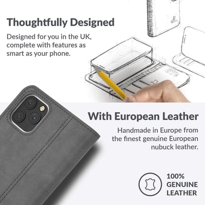 Snakehive iPhone 12 Pro Schutzhülle/Klapphülle echt Lederhülle mit Standfunktion, Handmade in Europa