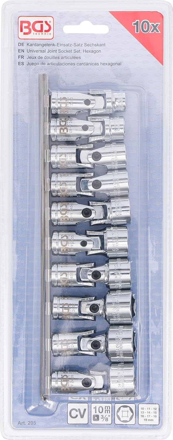 BGS 205 | Kardangelenk-Einsatz-Satz Sechskant | 10 mm (3/8") | SW 10 - 19 mm | 10-tlg.
