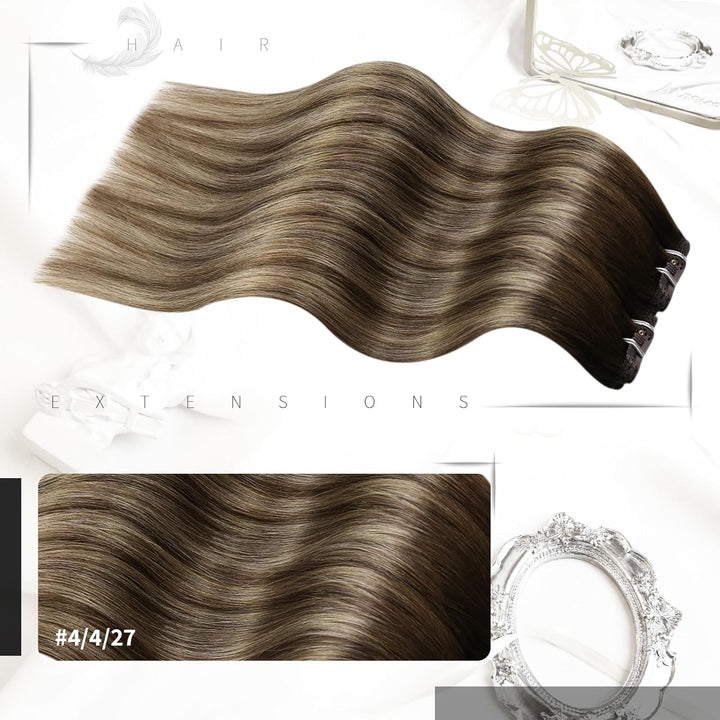 Moresoo Clip in Extensions Balayage Remy Echthaar Extensions Clip Ombre Haarextension Echthaar Clip