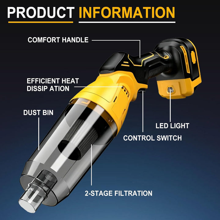 Akku Staubsauger kompatibel mit Dewalt 18V 20V,22000Pa Tragbar Handstaubsauger mit 4 Düsen und 600ml