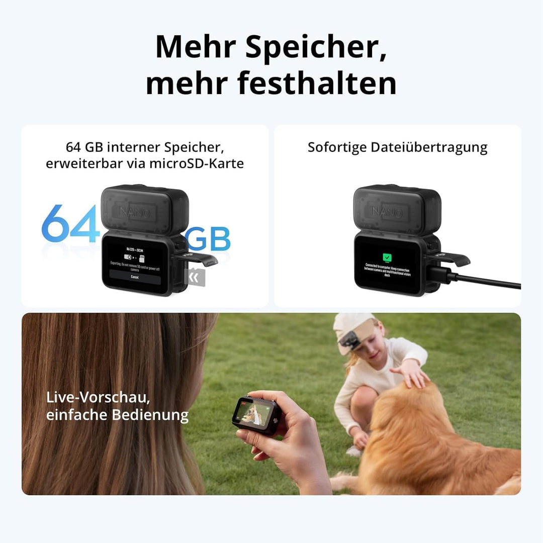 DJI Osmo Nano Fahrrad Bundle (64GB) – 4K/60fps Mini Action Cam mit 1/1,3″ Sensor, 143° Weitwinkel, 2