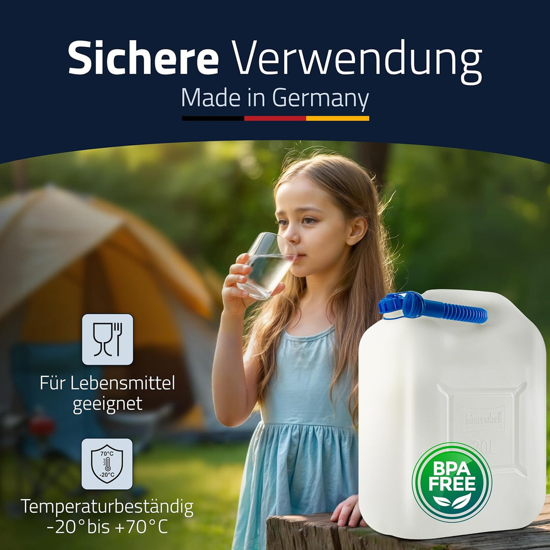 hünersdorff Wasserkanister ECO mit Auslaufrohr und unverlierbarer Deckelverschraubung, 22 L (mit Roh