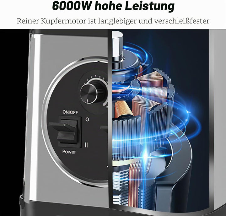 Professioneller Standmixer, 3 in 1, für Zuhause, 6000 W, Smoothie, 3 Töpfe (2,5 l/2 l/0,8 l), 15 Ges
