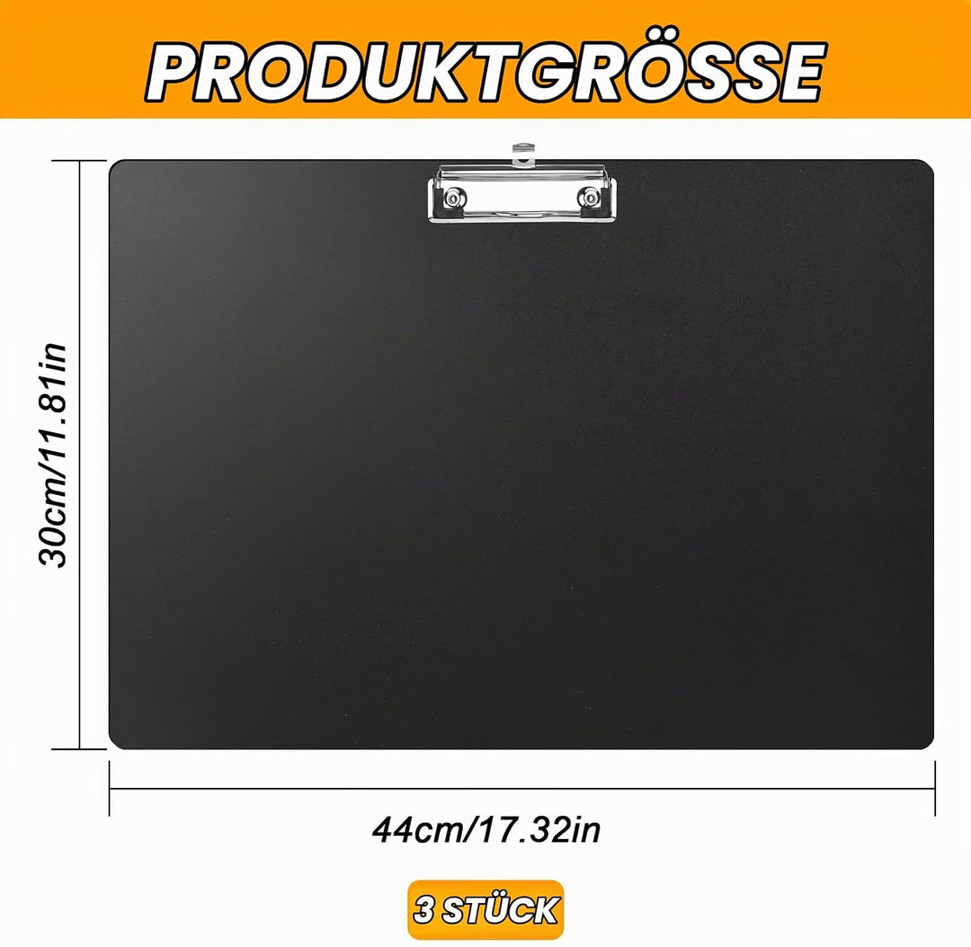 elthmpr Klemmbrett A3-3 Stück Kunststoff Klemmbretter Querformat Set, Clipboard mit Loch Klammer Gro