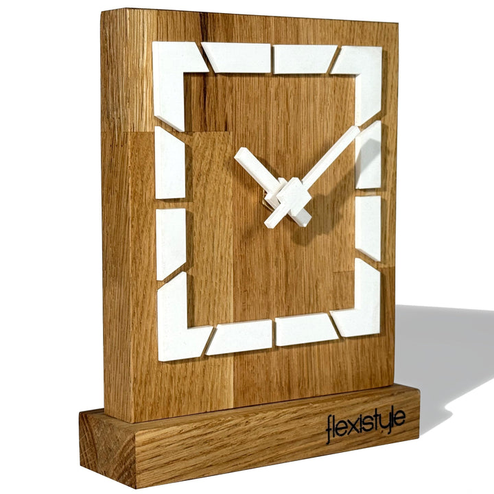 FLEXISTYLE Modern standuhr tischuhr klein aus Holz Eiche Wohnzimmer Badezimmer Uhr Holz tischuhren h
