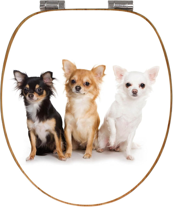 banjado® Design WC Sitz Bambus Absenkautomatik mit Motiv Chihuahua/Toilettendeckel mit Absenkautomat