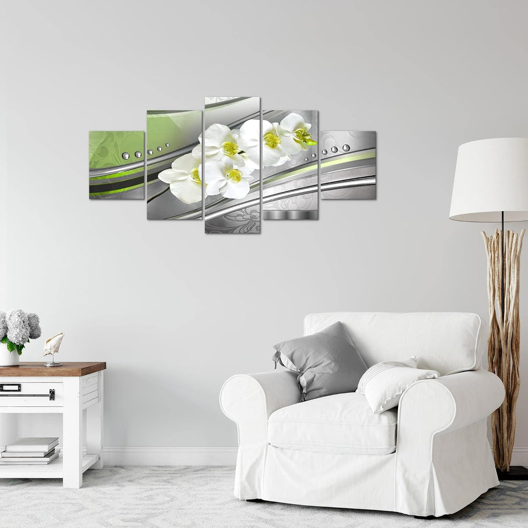 Runa Art Wandbilder Blumen Orchidee 5 Teilig Bild auf Vlies Leinwand Deko Wohnzimmer Abstrakt Grau G