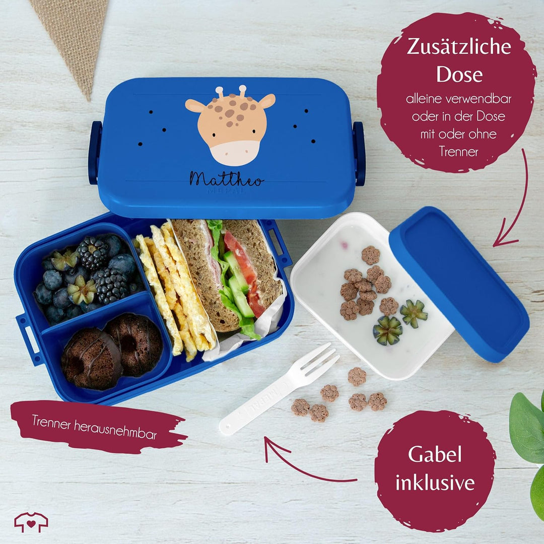 Kinder Bento Box Midi Lunchbox für Mepal Bentobox - Boho Giraffe Giraffen - 900 ml - Blau - jausenbo