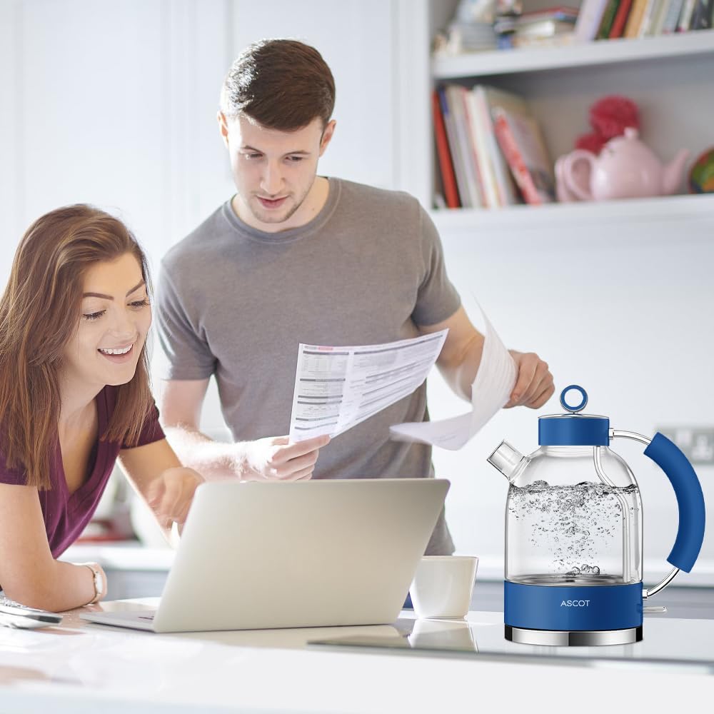 ASCOT Wasserkocher Glas, Elektrischer Wasserkocher Geschenke für Männer/Frauen/Familie 1,5L Schnellk