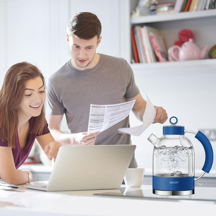 ASCOT Wasserkocher Glas, Elektrischer Wasserkocher Geschenke für Männer/Frauen/Familie 1,5L Schnellk