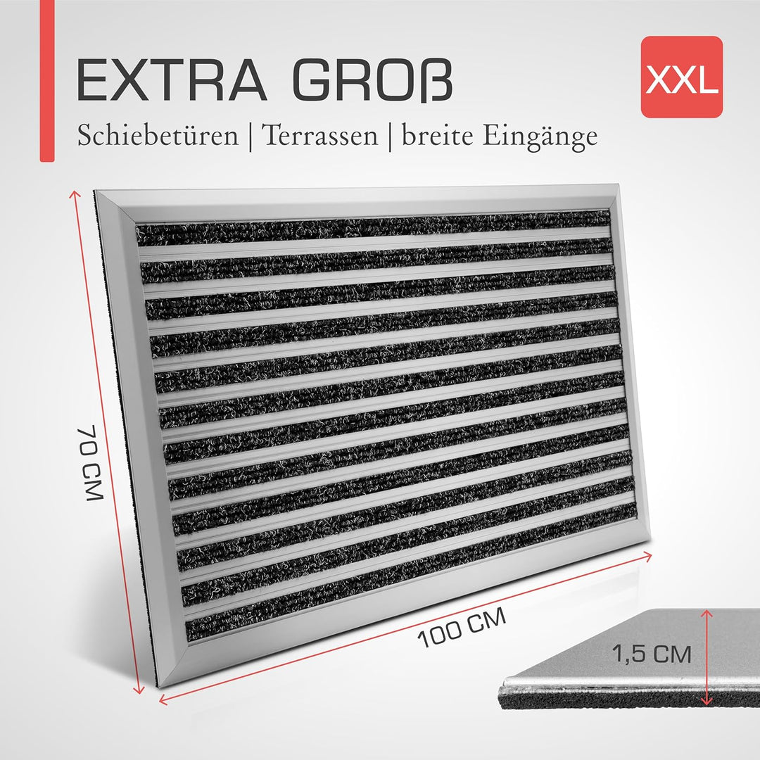 bomoe XXL Fussmatte Aussen rutschfest Rostfrei Fussabtreter Gitter 100 x 70 cm (Rechteckig) Silber,