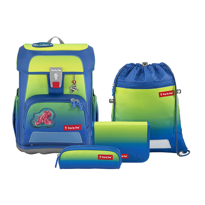 Step by Step Schulranzen-Set Cloud Ocean Red Octopus Pius, 5-teilig, gelb-blau, ergonomischer Tornis