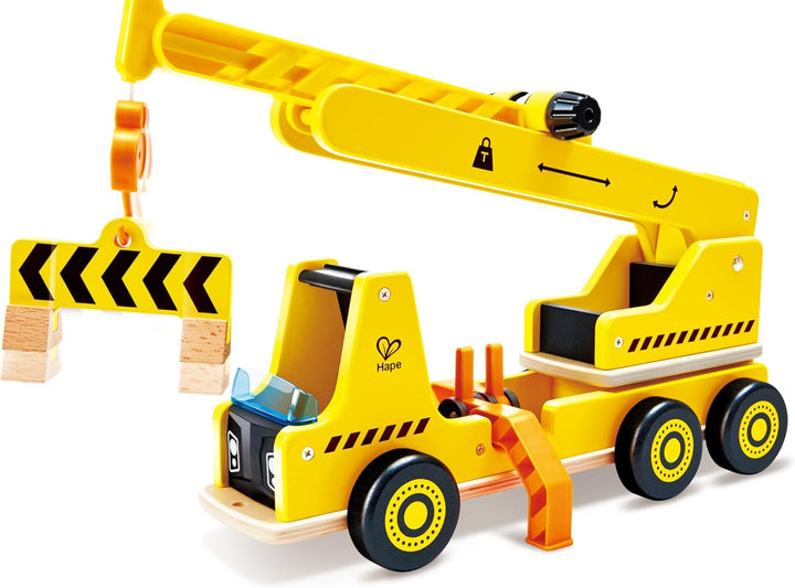 Hape Mobiles Kran- & Baustellenset, ausfahrbarer Kranarm, Rollenspiel für Kinder, aus Holz, ab 2 Jah