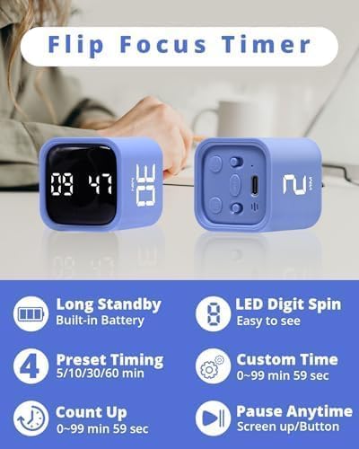 Produktivitätstimer Flip-Schwerkraftsensor-Würfeltimer Countdown &amp; Countup, Stummschaltung &amp; Vibrati