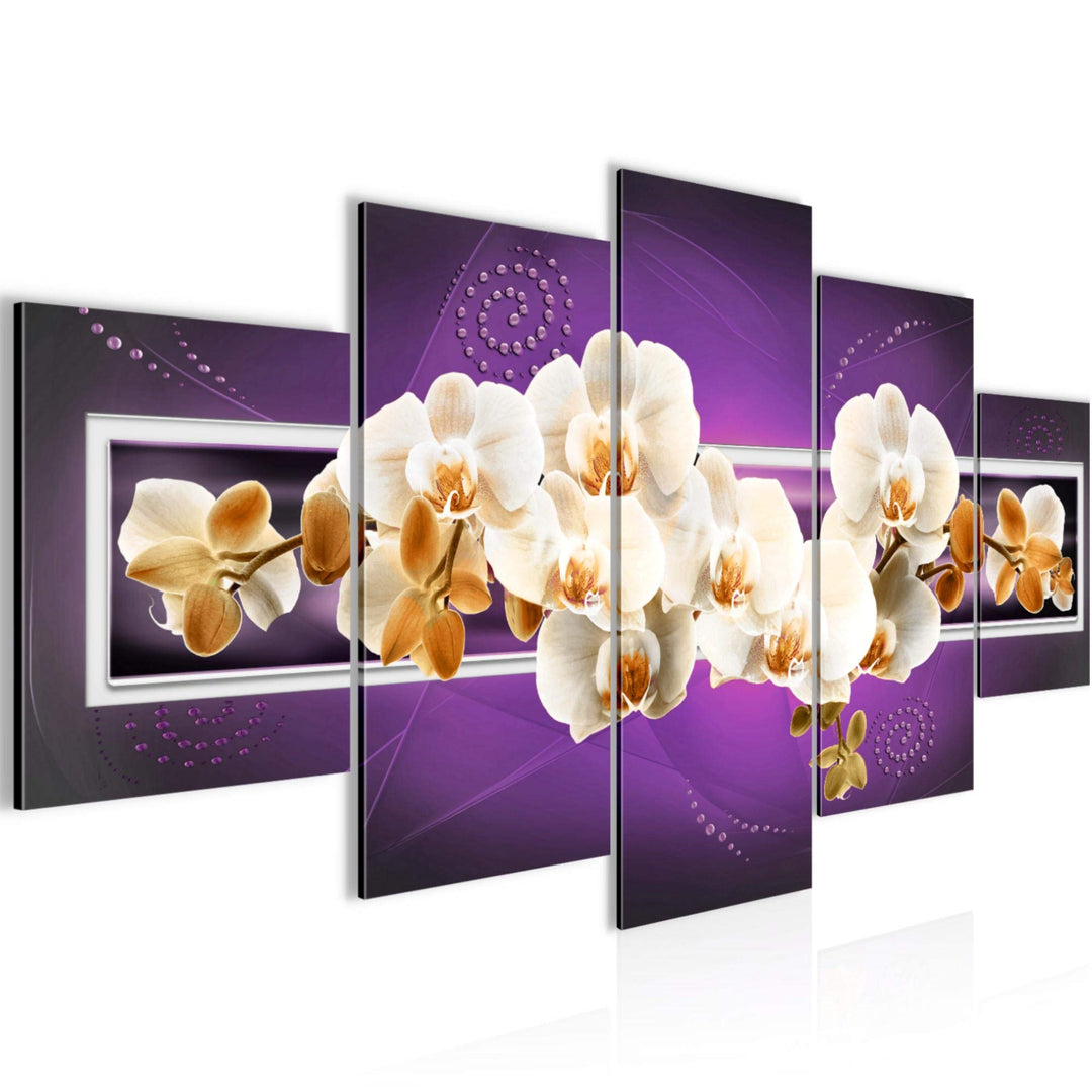 Runa Art Wandbilder Blumen Orchidee 5 Teilig Bild auf Vlies Leinwand Deko Wohnzimmer Abstrakt Violet