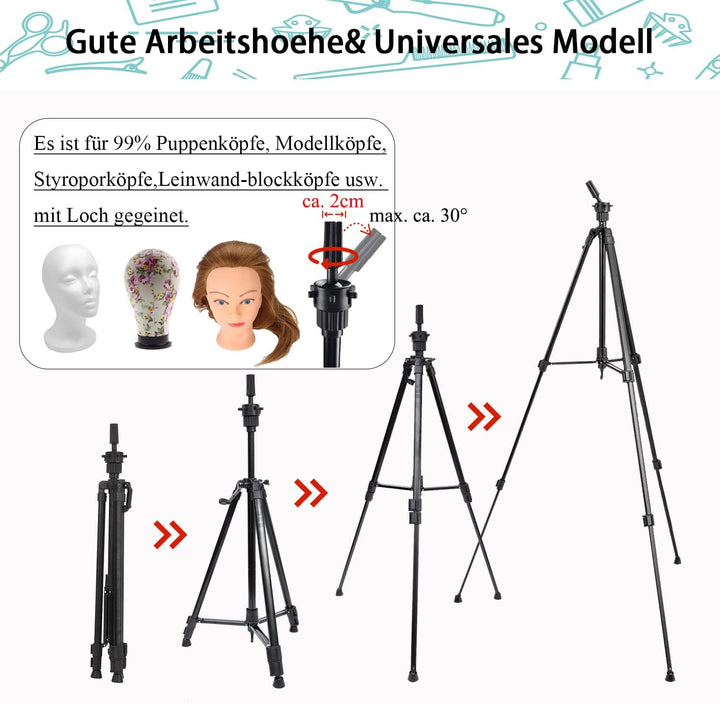 Übungskopfständer Übungskopfhalter Übungskopf Stativ Aluminium & Kunststoff/ 58-160cm/ Klappbar/Tele