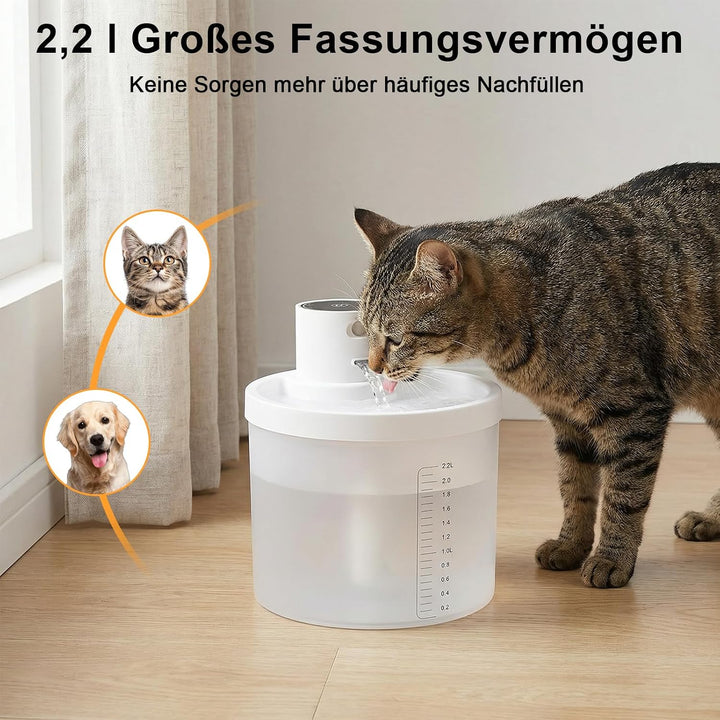 Katzenbrunnen Kabellos 2.2L Trinkbrunnen für Katze,Katzenbrunnen Kabellos mit Bewegungsmelder,Ultra
