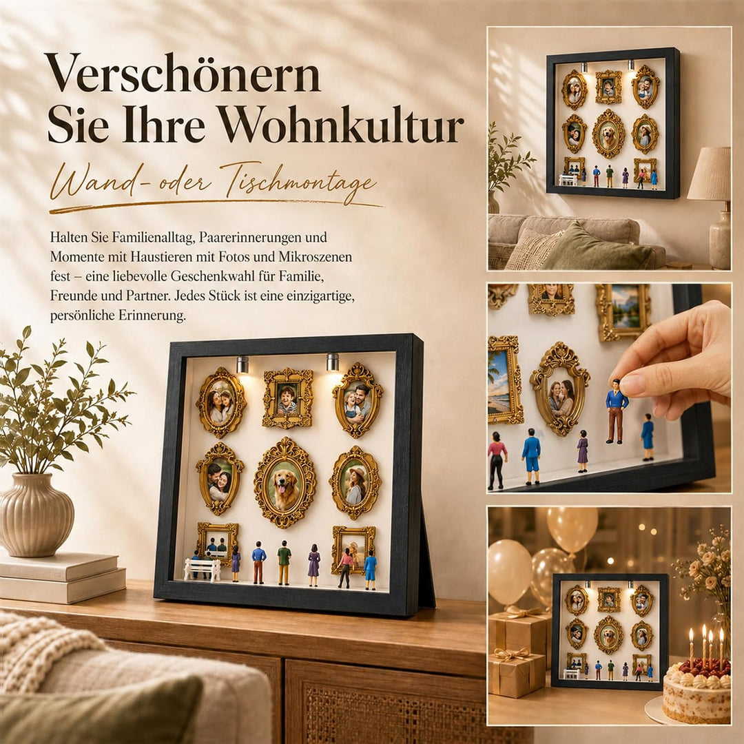 DIY Mini Museum Silhouette Box Set mit LED Licht – 8 Goldene Rahmen & 8 Figuren, Museum of Us, Mini