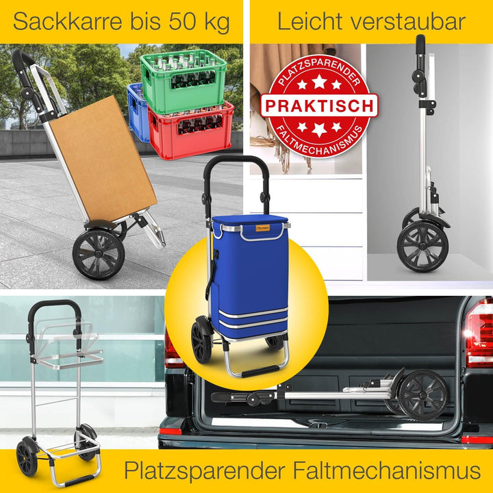 maxVitalis Einkaufstrolley klappbar, Einkaufswagen mit Kühlfach, 3in1 Trolley, Sackkarre & Umhängeta