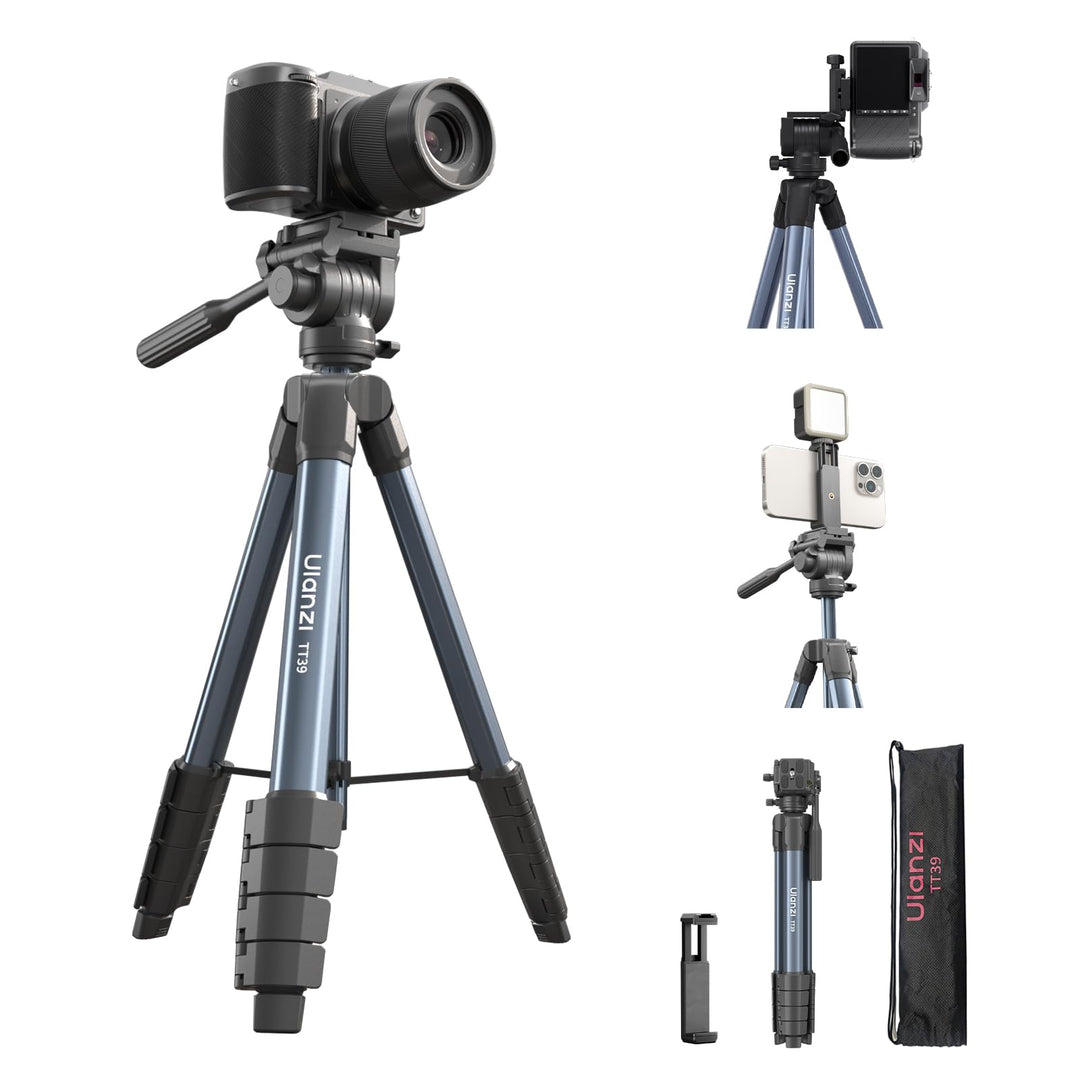 ULANZI TT39 155cm Stativ Kamera mit 360° Schwenk & -80°/+90° Neigekopf, Leichtes Stativ mit Handyhal