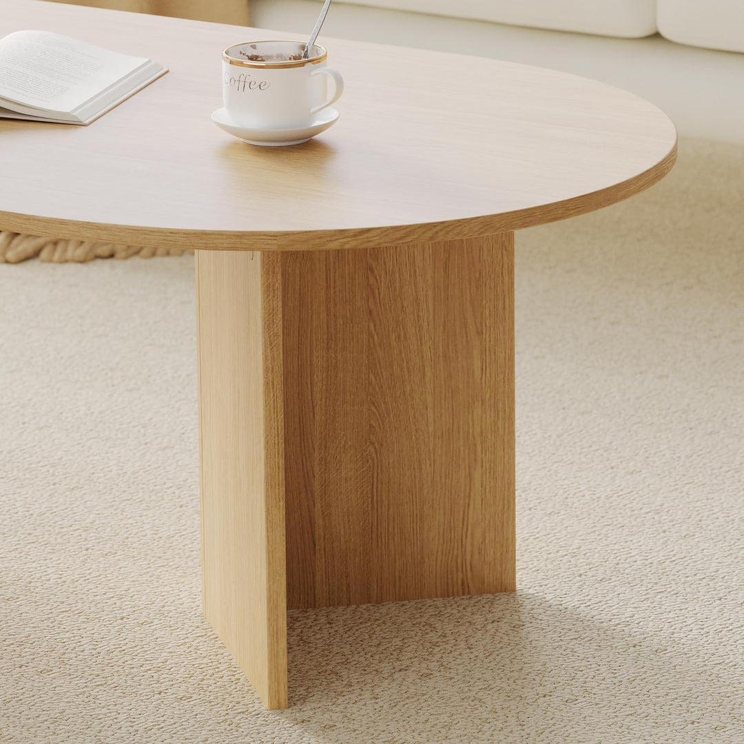 YOUDENOVA Couchtisch Ovaler Beistelltisch Holz Modern Wohnzimmertisch mit Ablage Coffee Table Klein