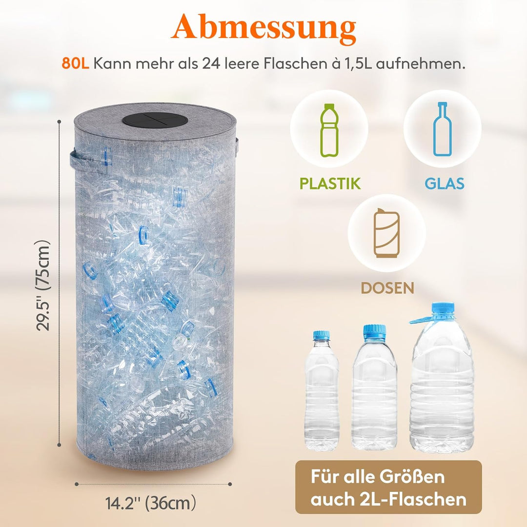 Lifewit 80L Kreis Pfandflaschen Sammelbehälter mit Deckel, Grosser Pfandflaschen behälter für die Le