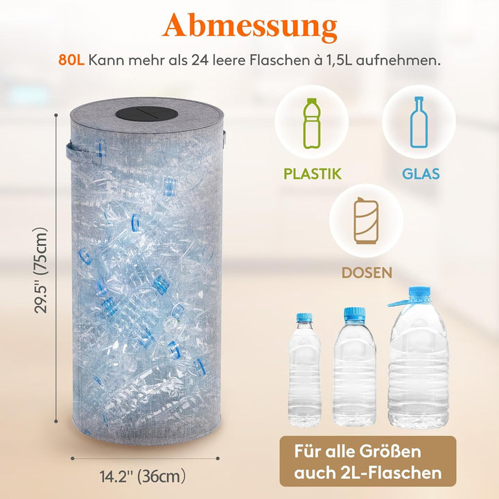 Lifewit 80L Kreis Pfandflaschen Sammelbehälter mit Deckel, Grosser Pfandflaschen behälter für die Le