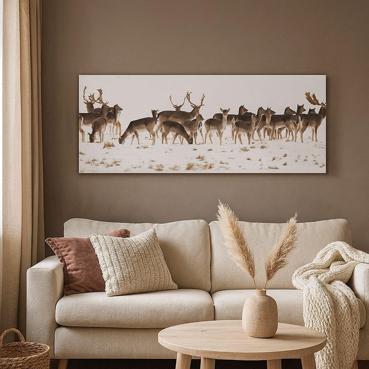 ARTTOR Wandbilder Dekoration Wohnzimmer Hirsch Winter Tierwelt Landschaft Bilder auf Leinwand 120x50