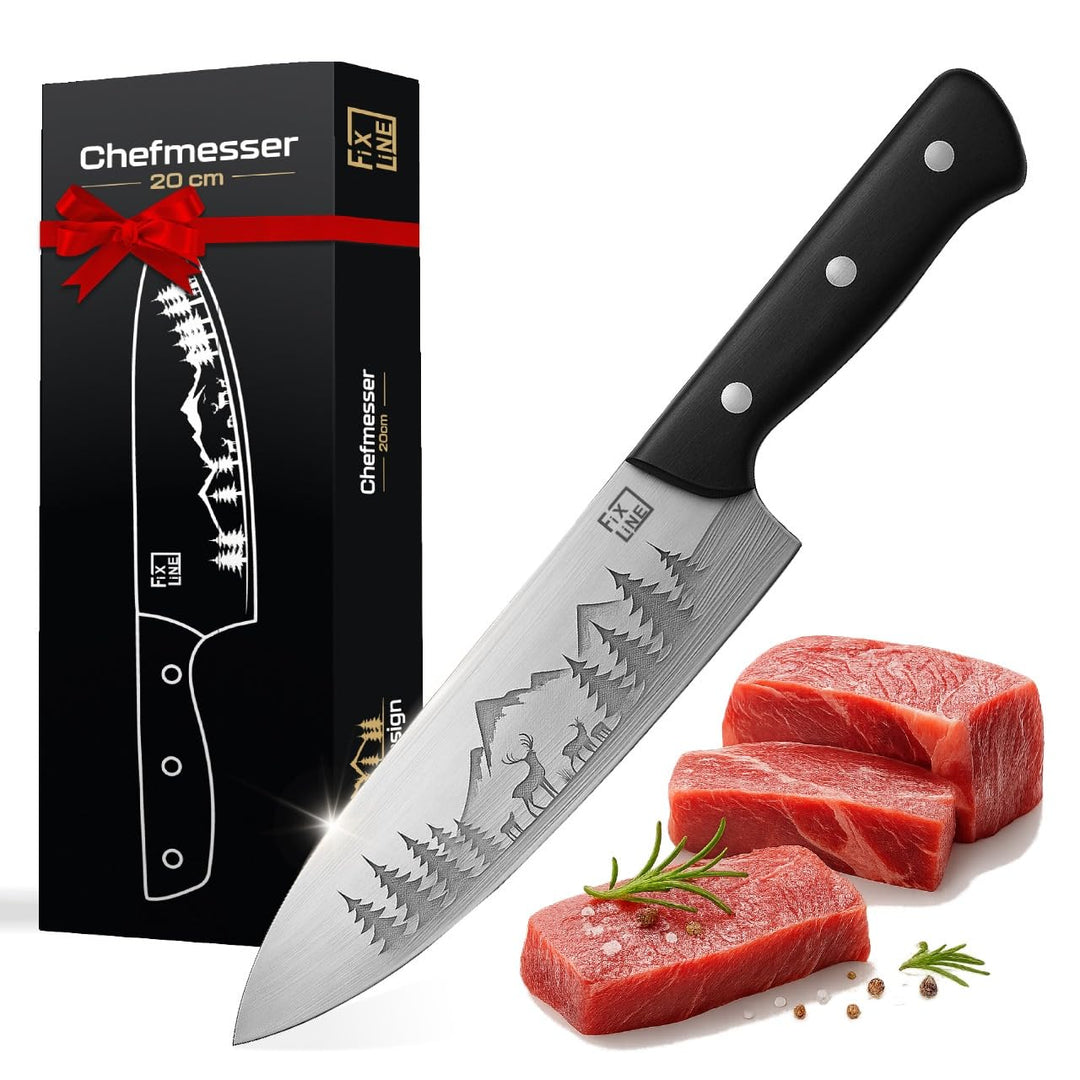 FIXLINE® Chefmesser 20cm BLACK FOREST Edition – Starkes Allround-Kochmesser - rasiermesserscharf - r