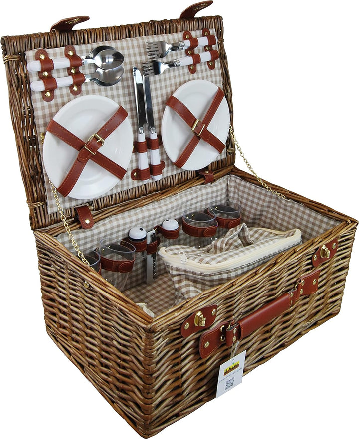 DVier Picknickkorb weide braun f. 4 Personen inkl. Thermotasche