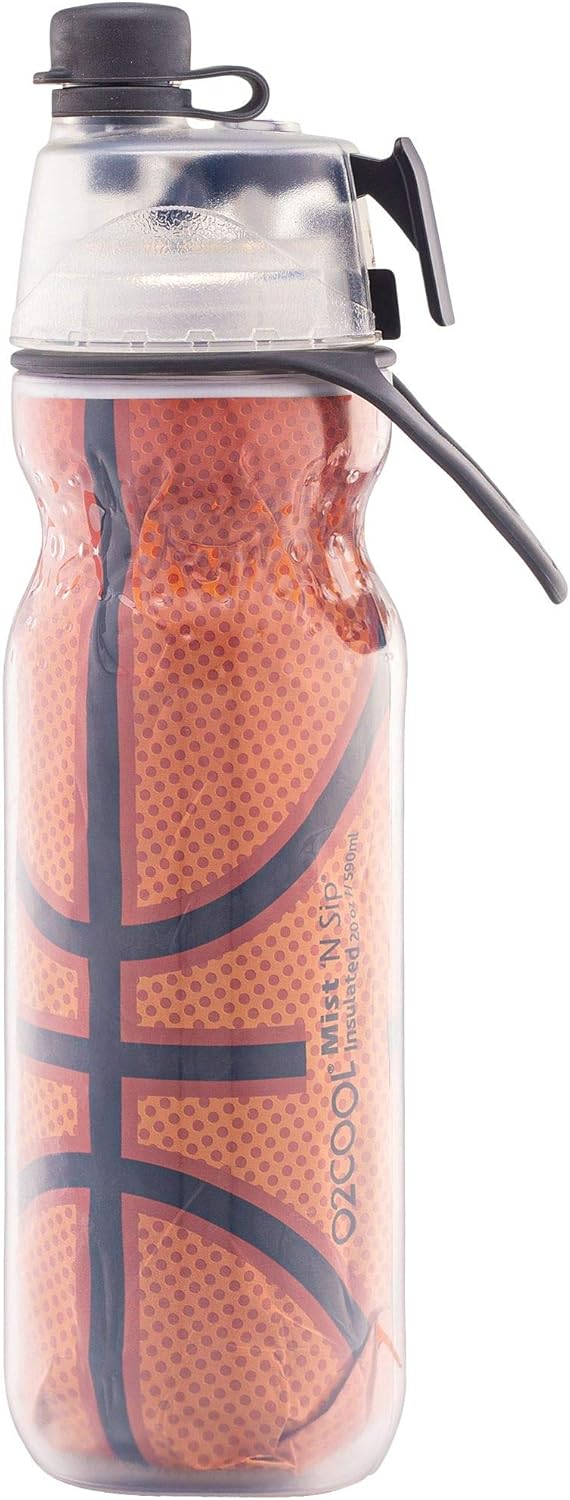 O2COOL Mist N' Sip Isolierte Wasserflasche, 590 ml, 590 ml, Basketball, Basketball