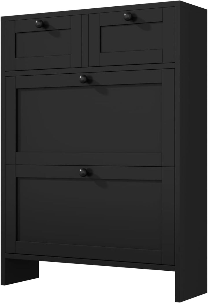 VOWNER Schuhschrank mit 2 Klappfächer, Schuhregal Schuhkipper Schmal, mit 4 Fächern, Verstellbar, An