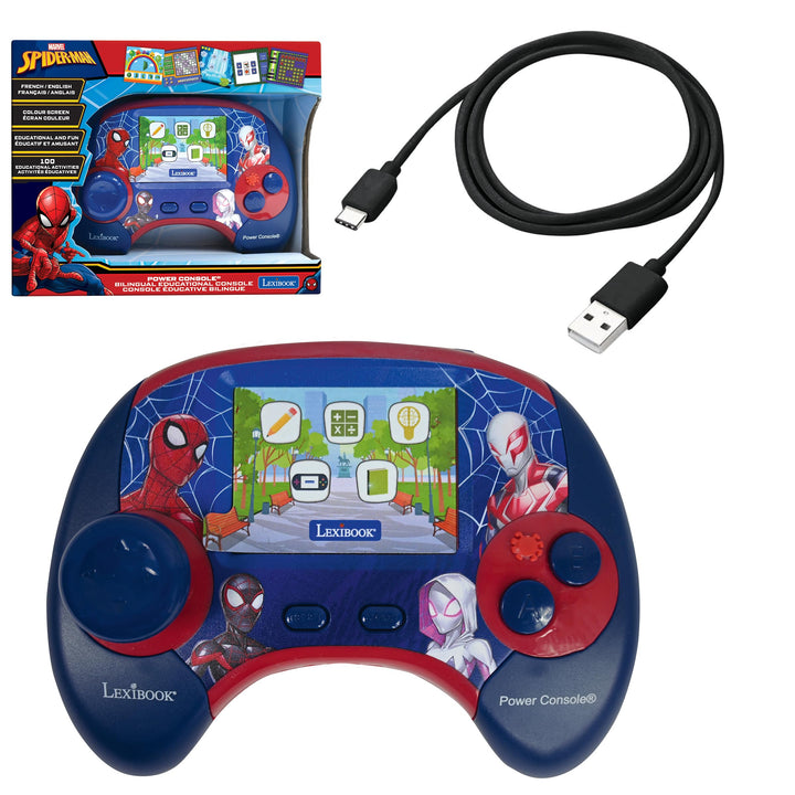 LEXIBOOK - Console éducative bilingue Français/anglais - Spiderman, écran LCD 2,8 pouces - bleu/roug