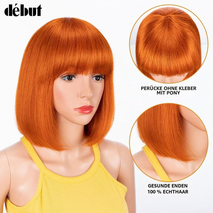 DÉBUT Echthaar Perücke mit Pony kurz Perücke Bob Pixie 10A brasilianisches Virgin Remy Hair 25cm 103