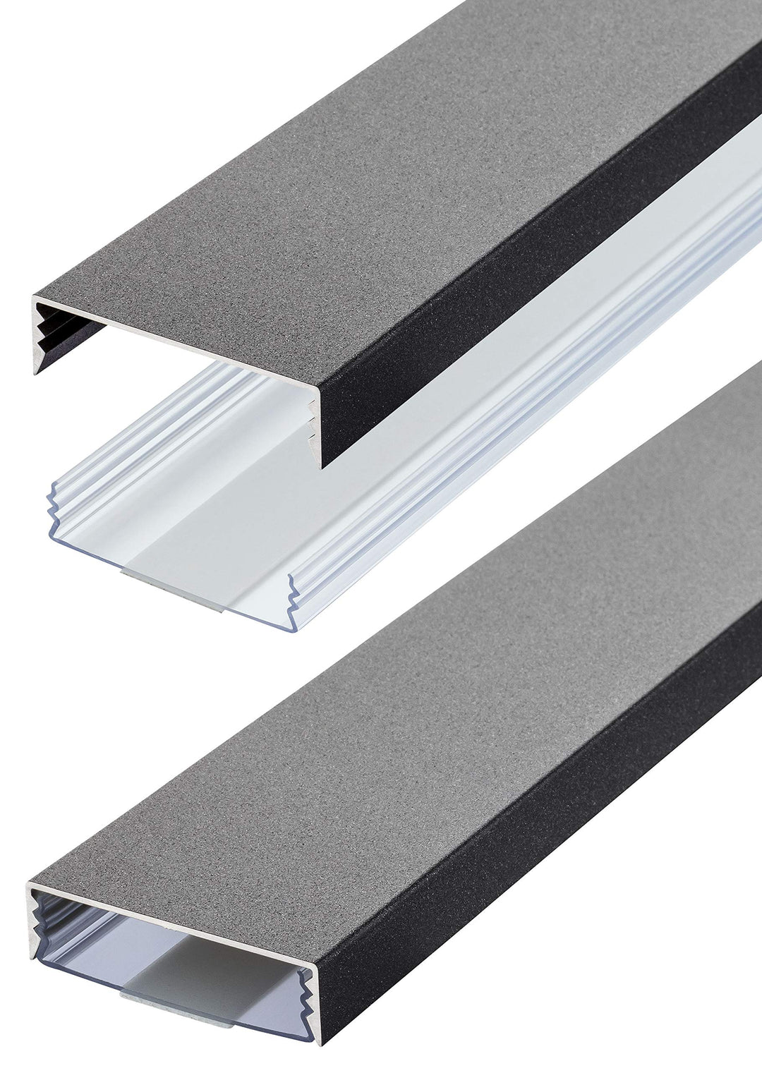 Flacher Design Aluminium Kabelkanal lackiert in Gusseisen Style Anthrazit Feinstruktur selbstklebend