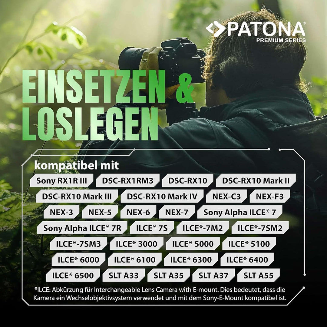 PATONA Premium NP-FW50 2X (1030mAh) - mit USB Dual Ladegerät 1964 - ZV-E10 - DSC RX10 - Alpha 6100 6
