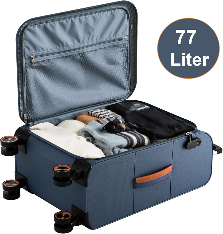 Weichschalenkoffer mittelgross 66x44x28cm - Stoff Koffer Trolley - Leicht Reisekoffer mit 4 Rollen &