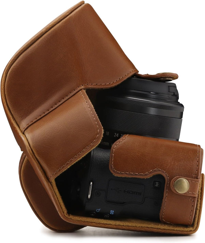 MegaGear MG1448 Canon EOS M50 (15-45mm) Ever Ready Leder Kamera-Case mit Trageriemen - Hellbraun, He
