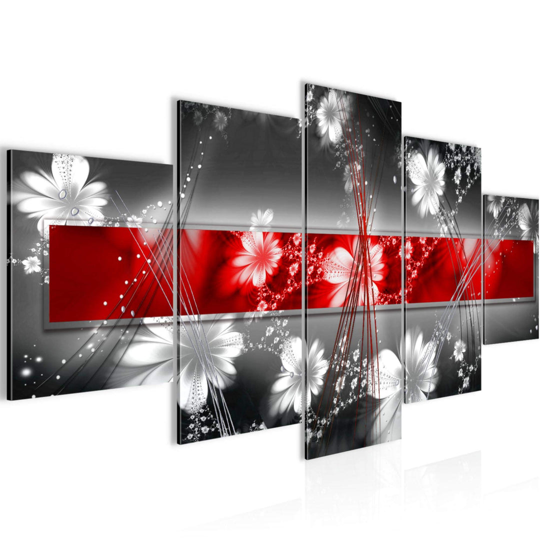 Runa Art Wandbilder Abstrakt Blumen 5 Teilig Bild auf Vlies Leinwand Deko Wohnzimmer Ornamente Grau