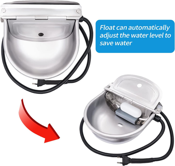 Automatisch beheizter Edelstahl-Wassernapf mit Schwimmerventil, Thermo-Wassertrog für Vieh, Rinder,