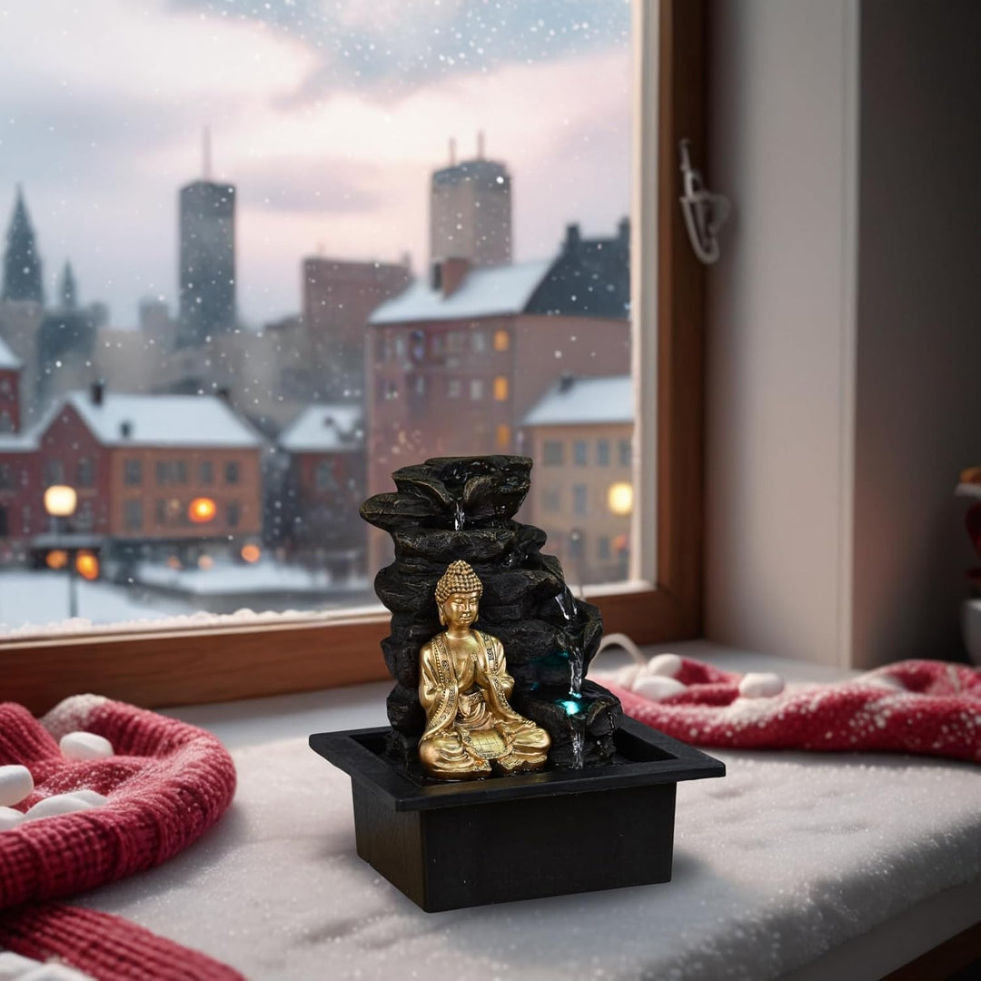 Zen Light Shira Zimmerbrunnen mit Pumpe und LED-Beleuchtung, Kunstharz, Schwarz, Einheitsgrösse Sing