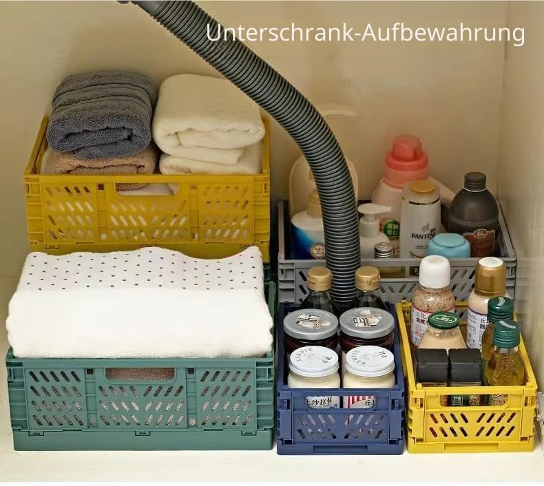 EURXLQ 4 Stück Grau Klappbox 30×20×12cm,Klappkiste Körbe Aufbewahrung Zusammenklappbarer Tragbar Auf