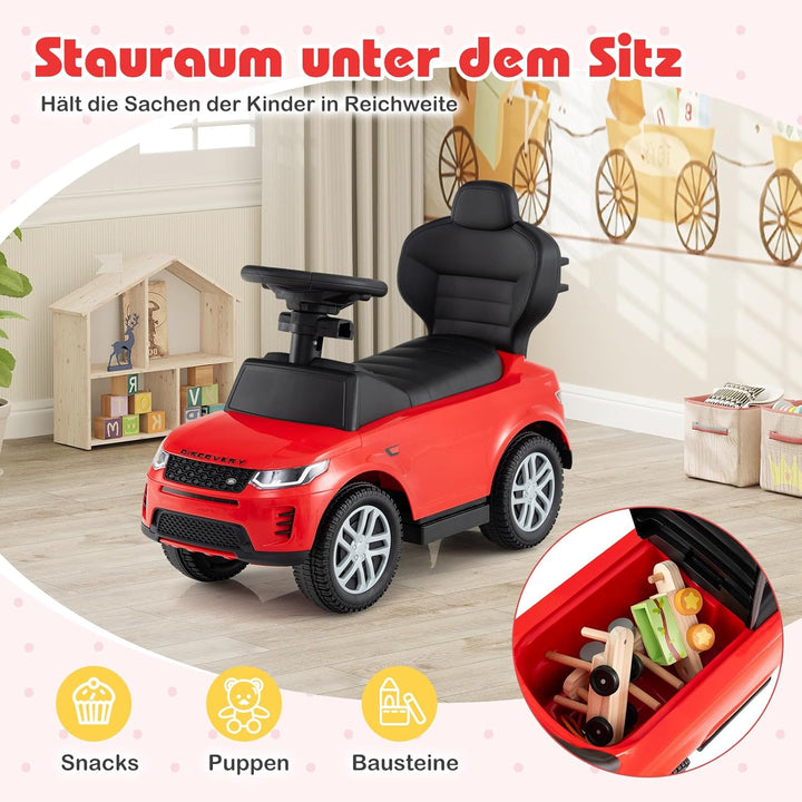 COSTWAY 3-in-1 Rutschauto mit Schiebestange, Rutschfahrzeug mit abnehmbarem Griff und Schutzbügel, R