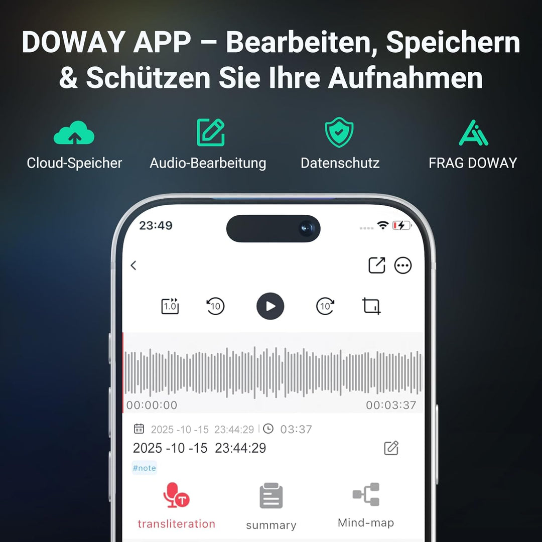 MECHEN KI Diktiergerät Digitales, 64GB Aufnahmegerät mit KI-Technologie zum Transkribieren und Zusam